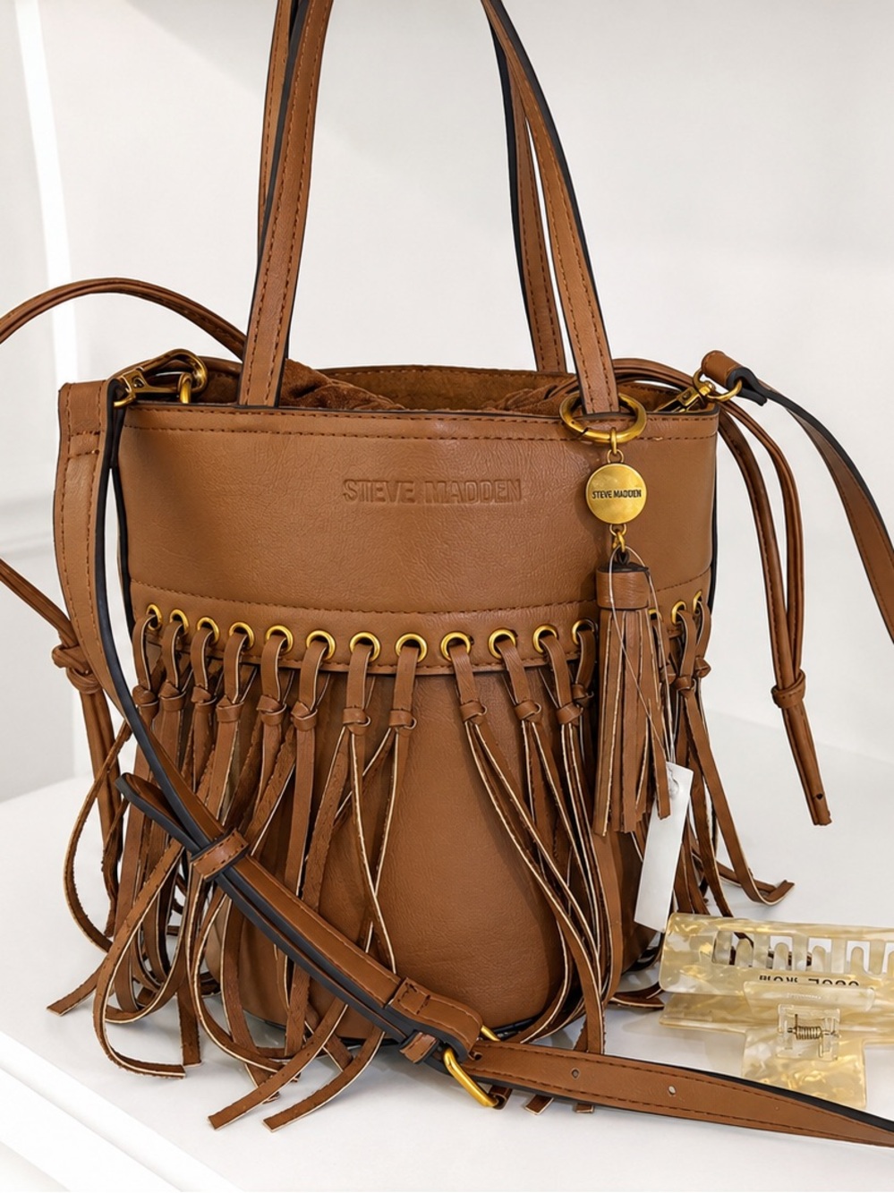 🤎 Fringe Bucket Bag + Matching Inner drawstring Pouch | NWT